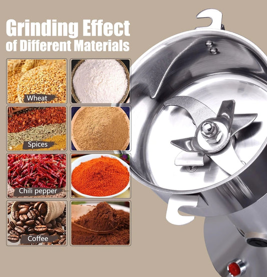 Heavy duty spice grinder machine for fast and efficient grinding of spices, herbs, grains, and coffee beans