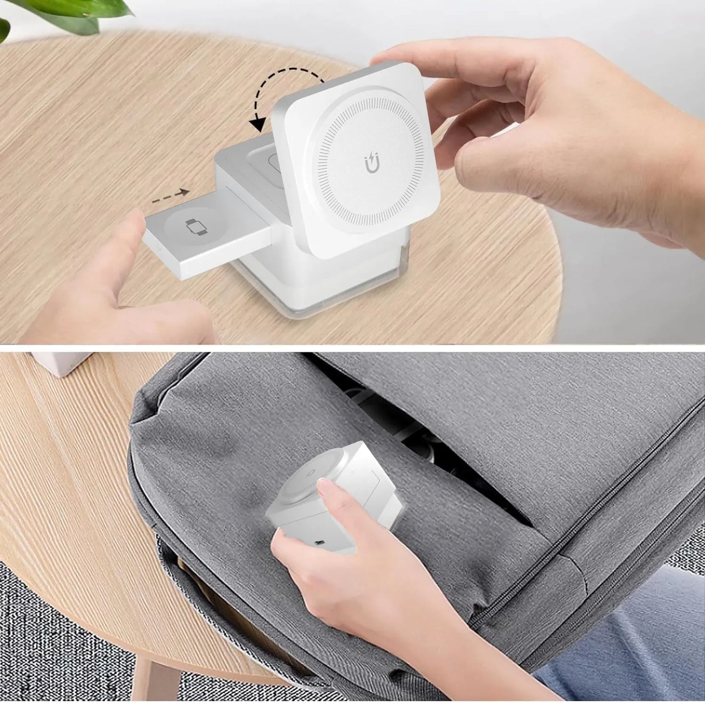 Heco 3-in-1 magnetic wireless charging station with a lightweight portable design for home, office, and travel