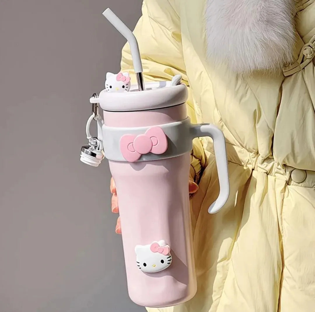Hello Kitty Stanley 40oz insulated tumbler made from durable stainless steel for hot and cold beverages