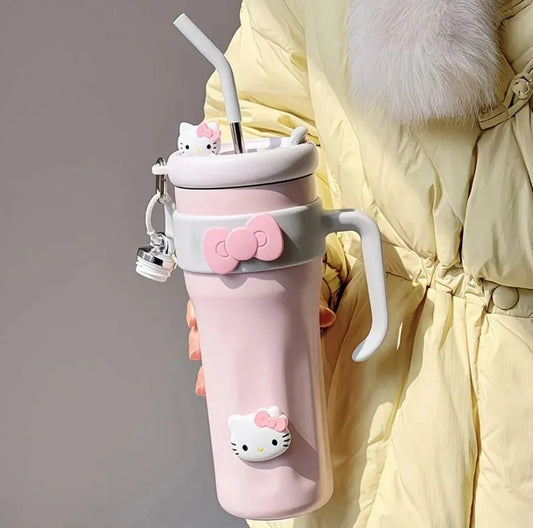 Hello Kitty Stanley 40oz insulated tumbler made from durable stainless steel for hot and cold beverages