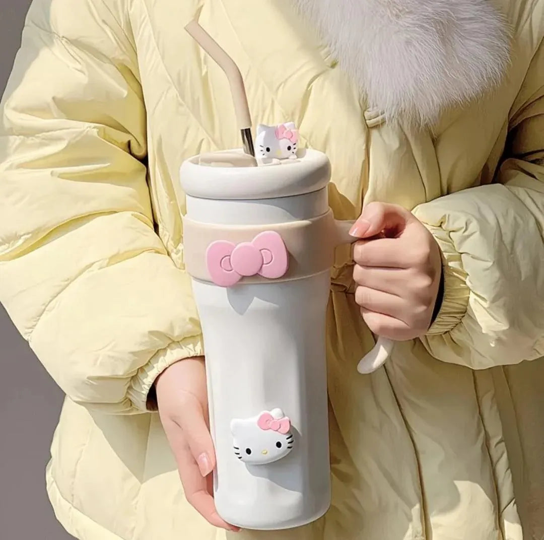 Hello Kitty Stanley 40oz insulated tumbler designed to keep drinks cold or hot for extended hours while on the go