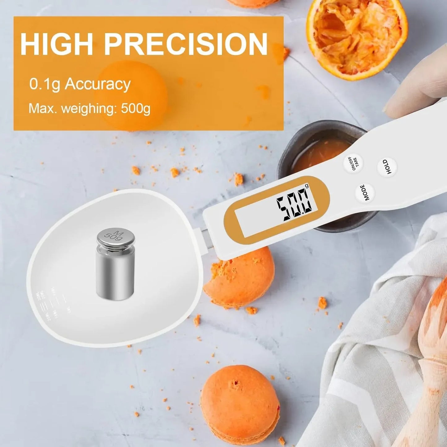 Hytow digital spoon scale ideal for measuring baking ingredients, protein powder, tea, herbs, and nutritional supplements