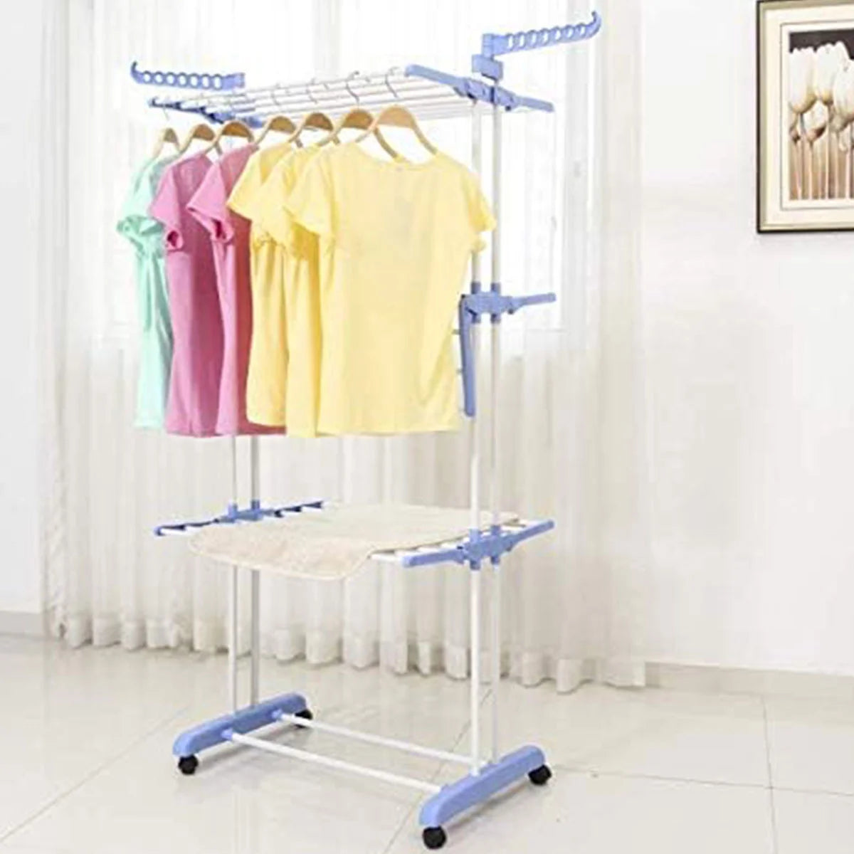 3-Tier Foldable Clothes Drying Rack with Wheels
