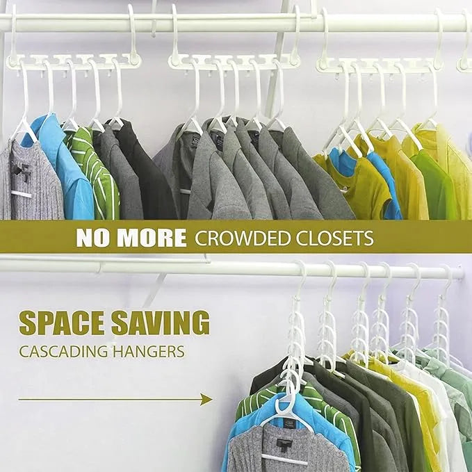 Pang Qi 8-pack magic space-saving hangers helping create more closet space while keeping garments wrinkle-free