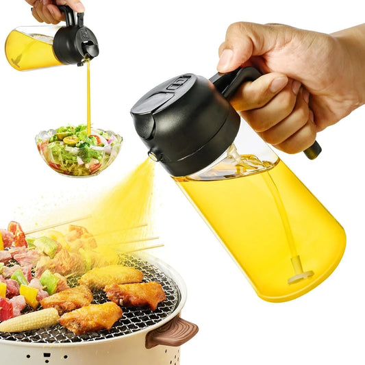 Racklik 2-in-1 glass oil dispenser sprayer for controlled oil spraying and pouring during everyday cooking