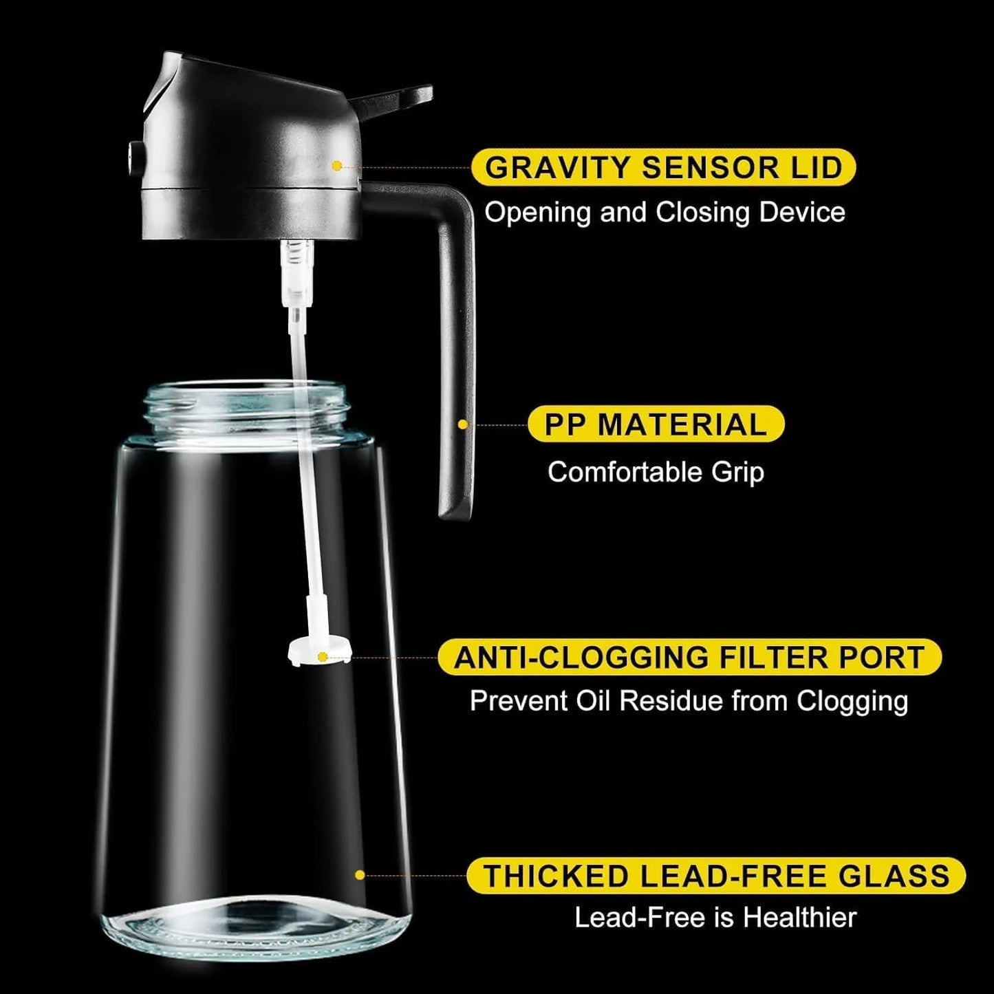 Racklik 2-in-1 glass oil dispenser sprayer helping control oil portions for healthier cooking, grilling, baking, and air frying