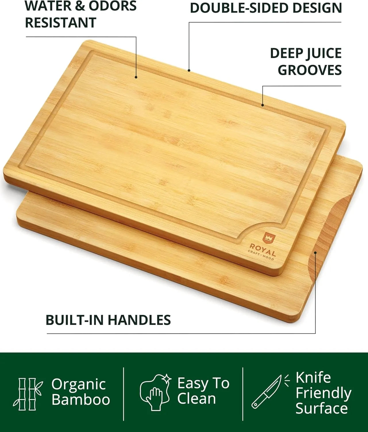 Royal Craft Wood bamboo cutting board 3-piece set made from durable bamboo for everyday kitchen food preparation