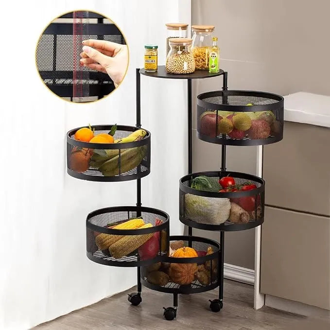 Sky Touch 5-tier rotatable kitchen vegetable rack with multi-layer storage for fruits, vegetables, and kitchen essentials