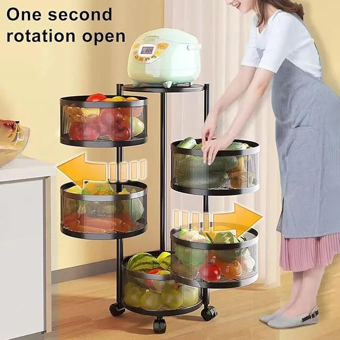 Sky Touch 5-tier rotatable kitchen vegetable rack ideal for organizing vegetables, fruits, snacks, and pantry items