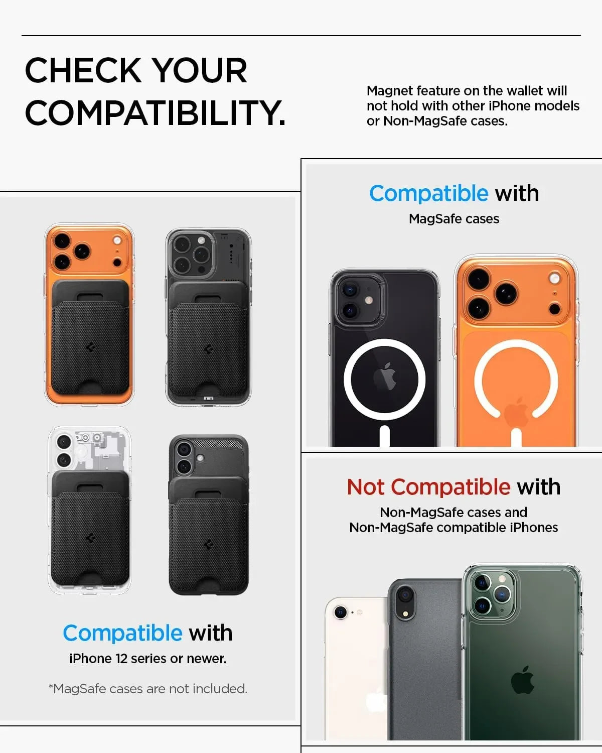 Spigen Pixelsnap magnetic wallet with a foldable stand for comfortable hands-free viewing in portrait and landscape modes