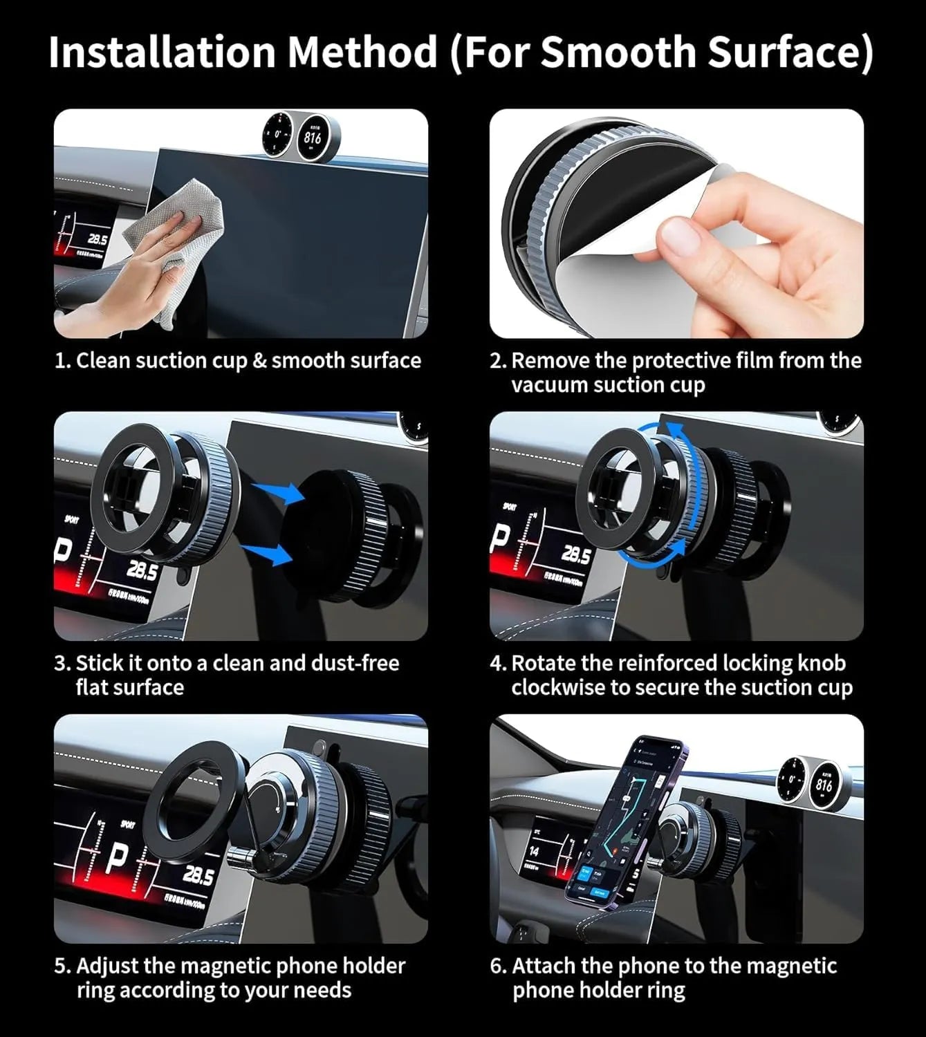 Toneof magnetic car phone holder with a compact, modern design compatible with most smartphones and vehicles