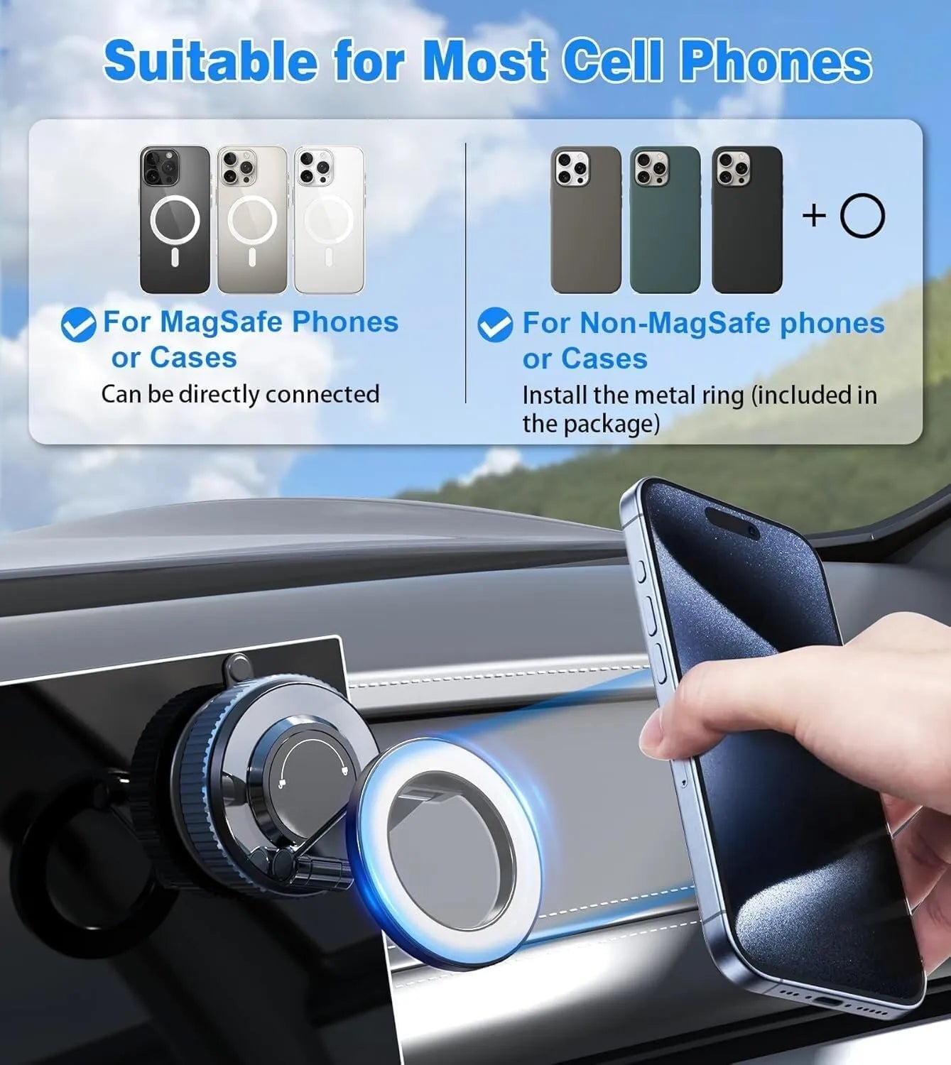 Toneof magnetic car phone holder allowing quick one-hand phone mounting and removal for safe, convenient driving