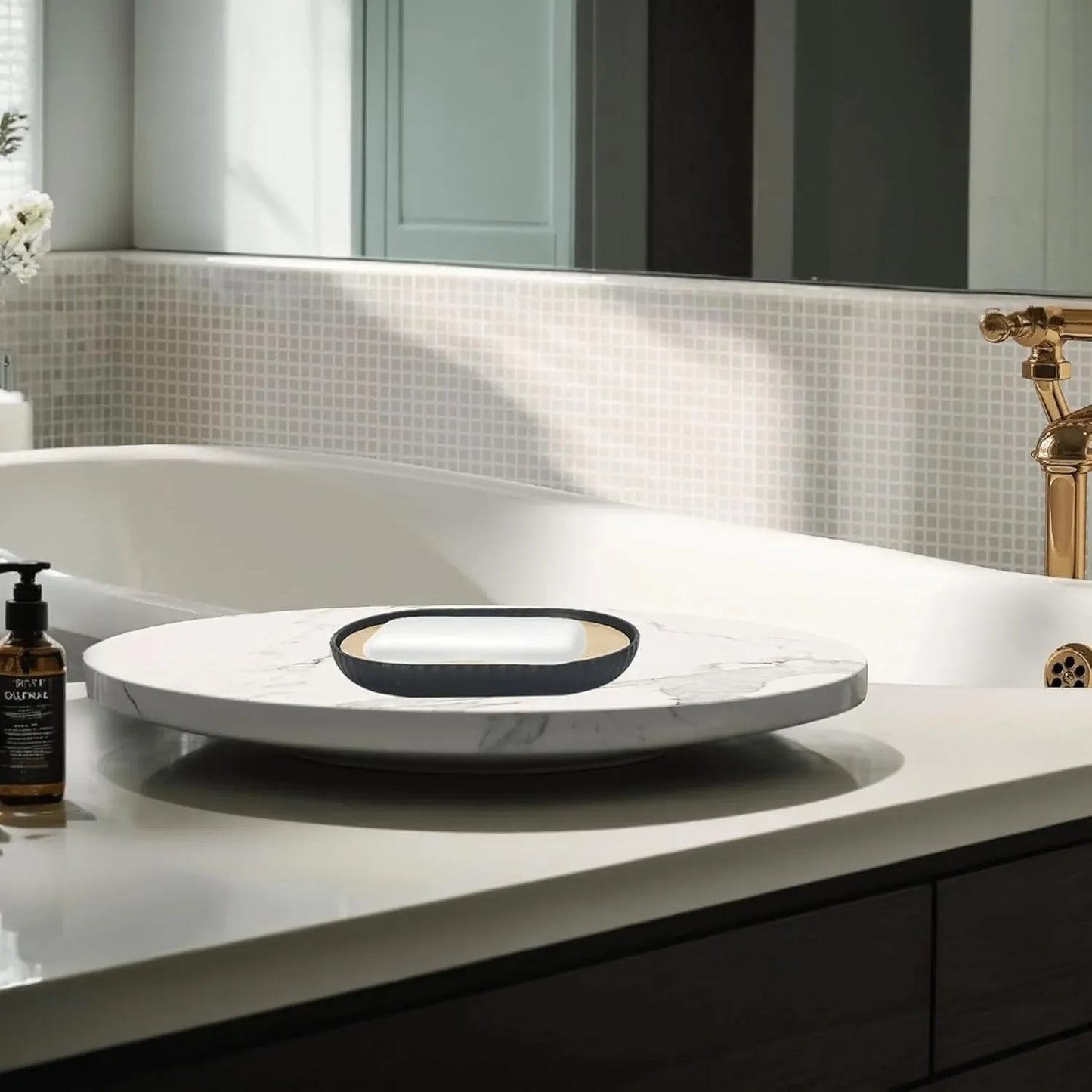 Vantoria 6-piece black bathroom accessories set providing practical storage solutions for countertops, sinks, and bathroom spaces
