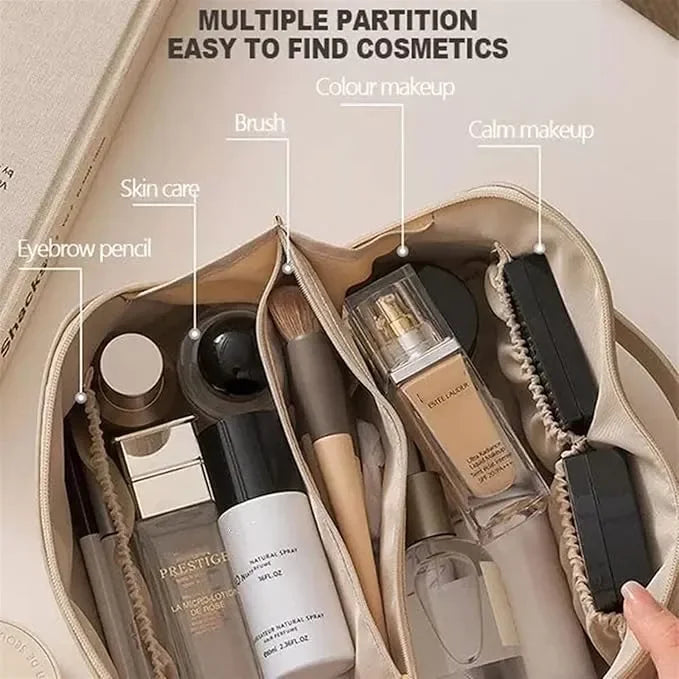 WBooo large travel cosmetic bag made from durable, water-resistant material to help protect beauty essentials during travel