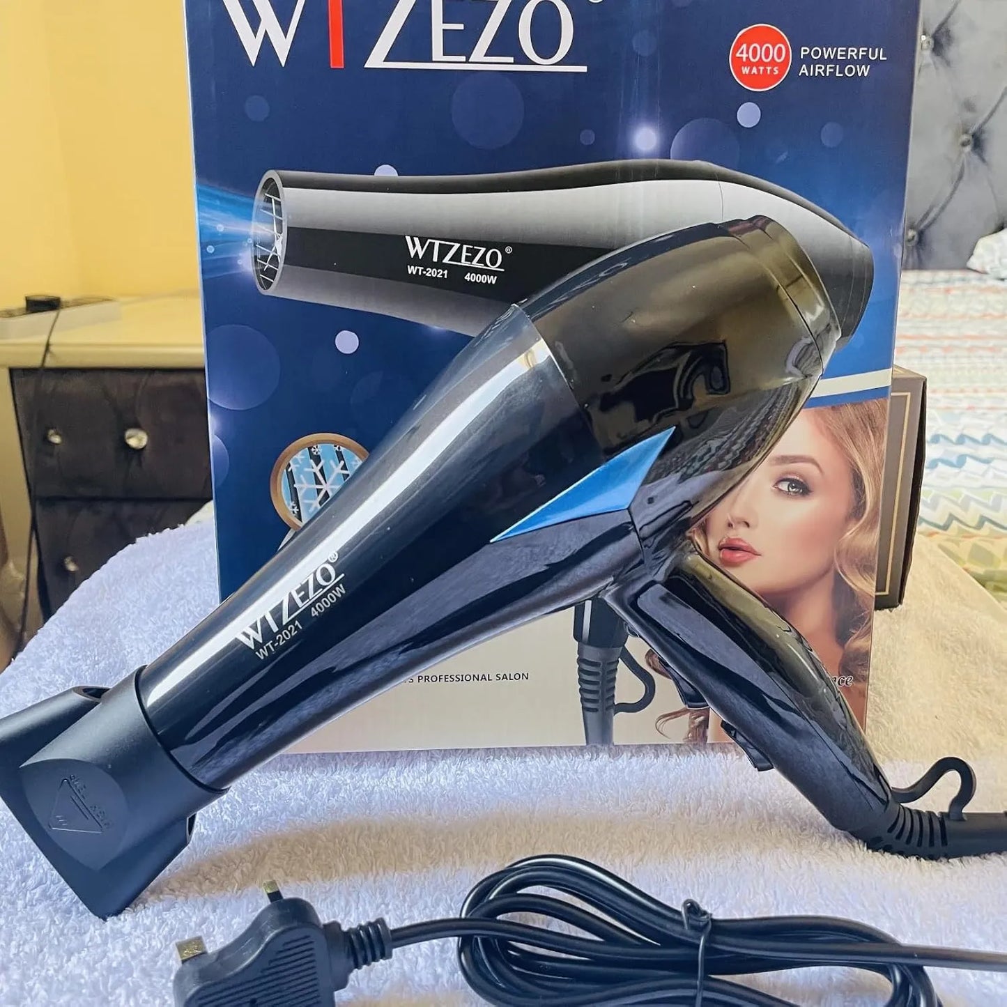 WTZezo professional 4000W hair dryer with adjustable heat and speed settings for customized styling control