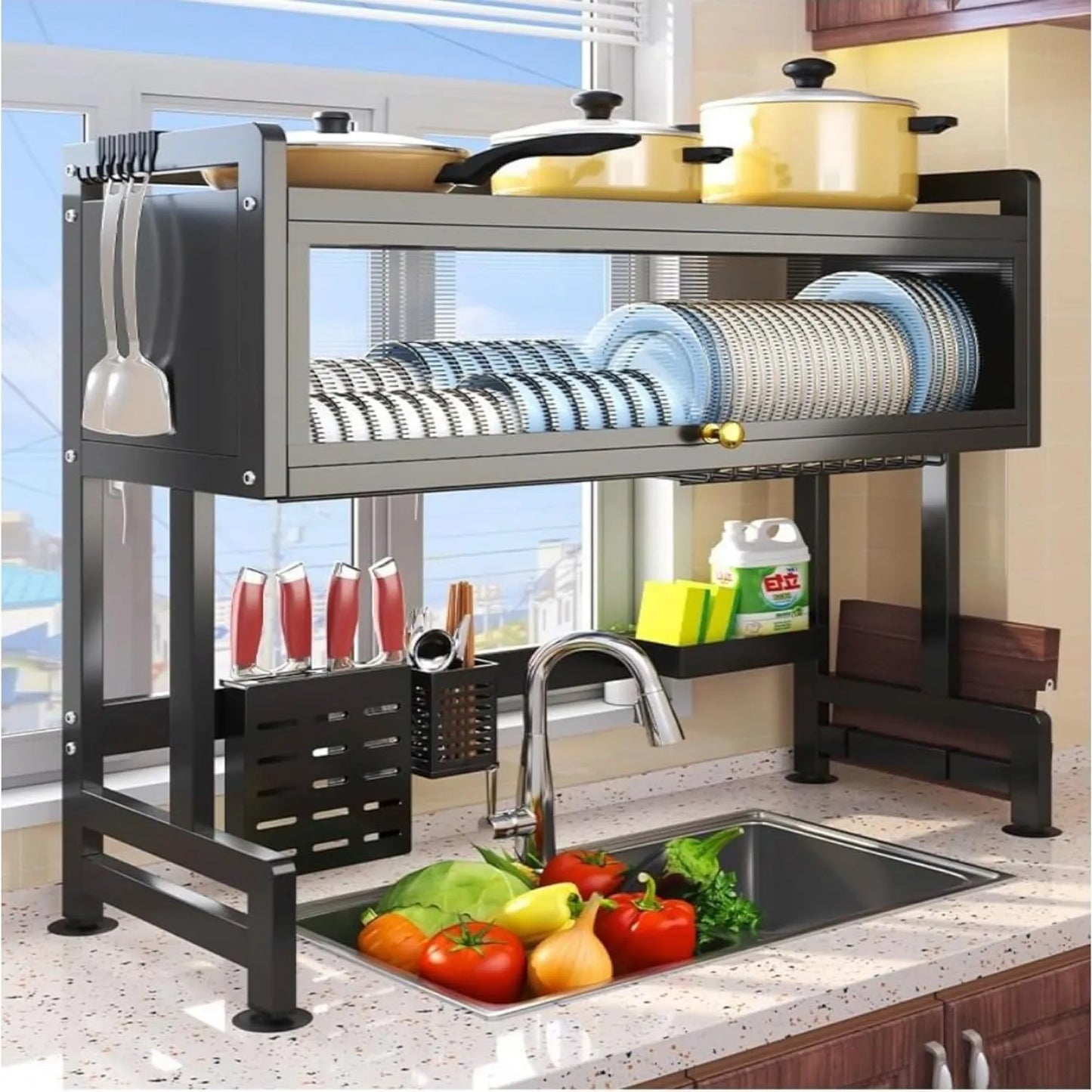 Xaosu over-the-sink dish drying rack with an 86cm design for organized dish drying and kitchen storage