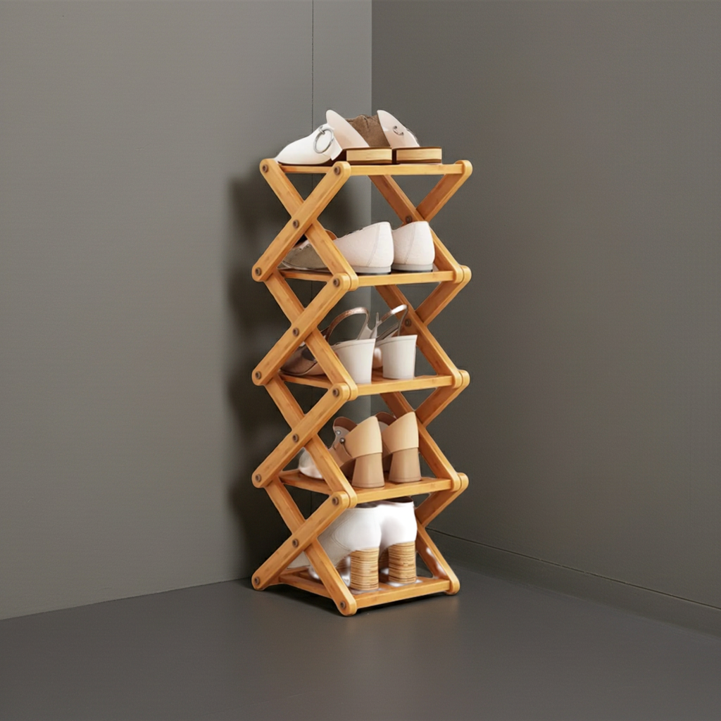 DaJave 5-Tier Foldable Bamboo Shoe Rack – Minimalist Entryway Storage Stand