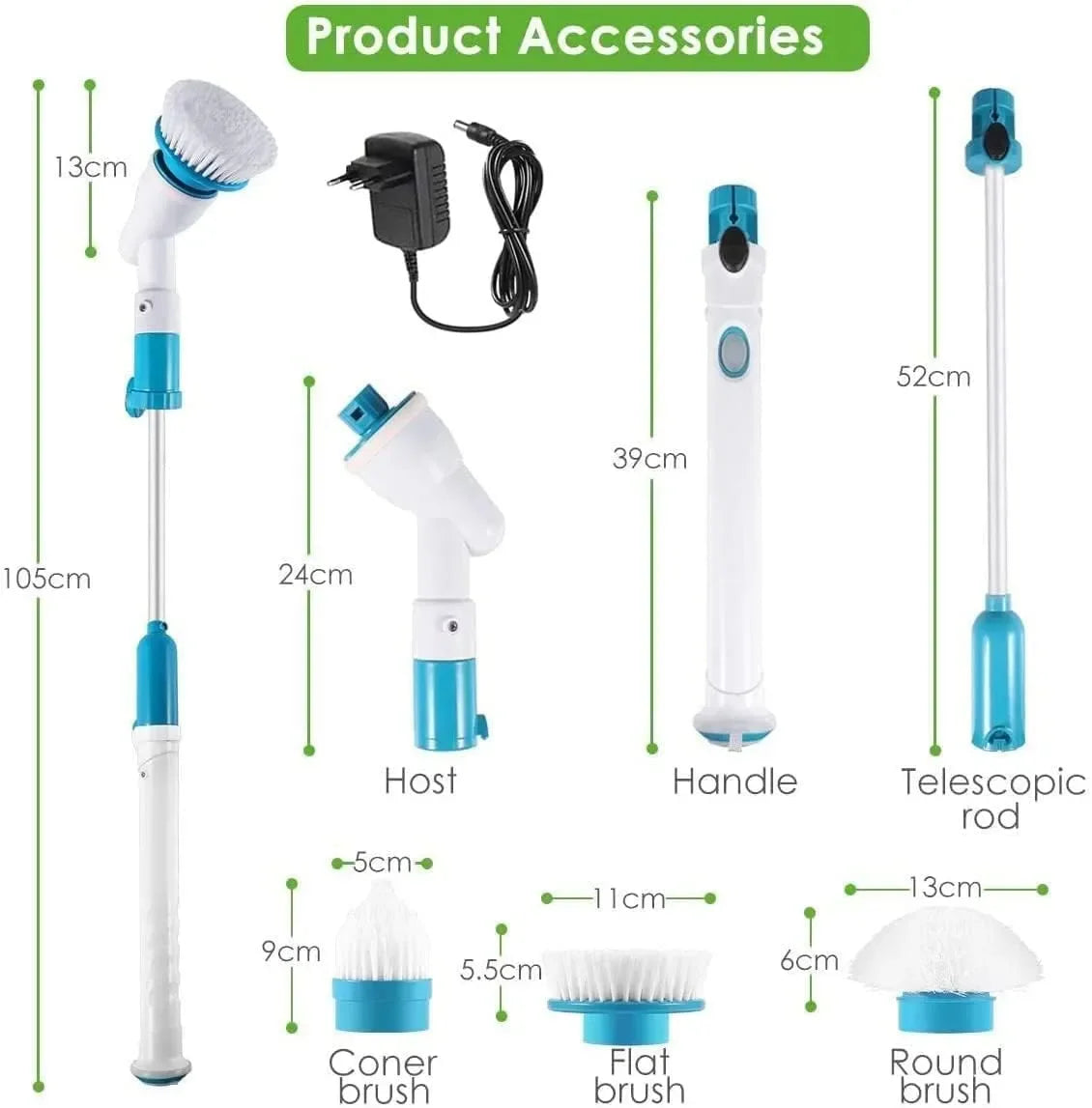 Yu-Well electric spin scrubber designed to remove dirt, grime, and stains with powerful rotating brush action
