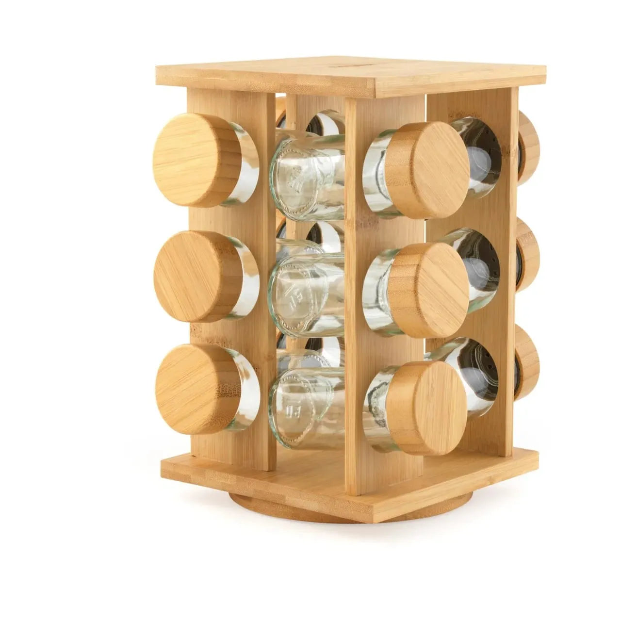 Zomo bamboo rotating spice rack with a durable natural bamboo base and 12 refillable spice jars