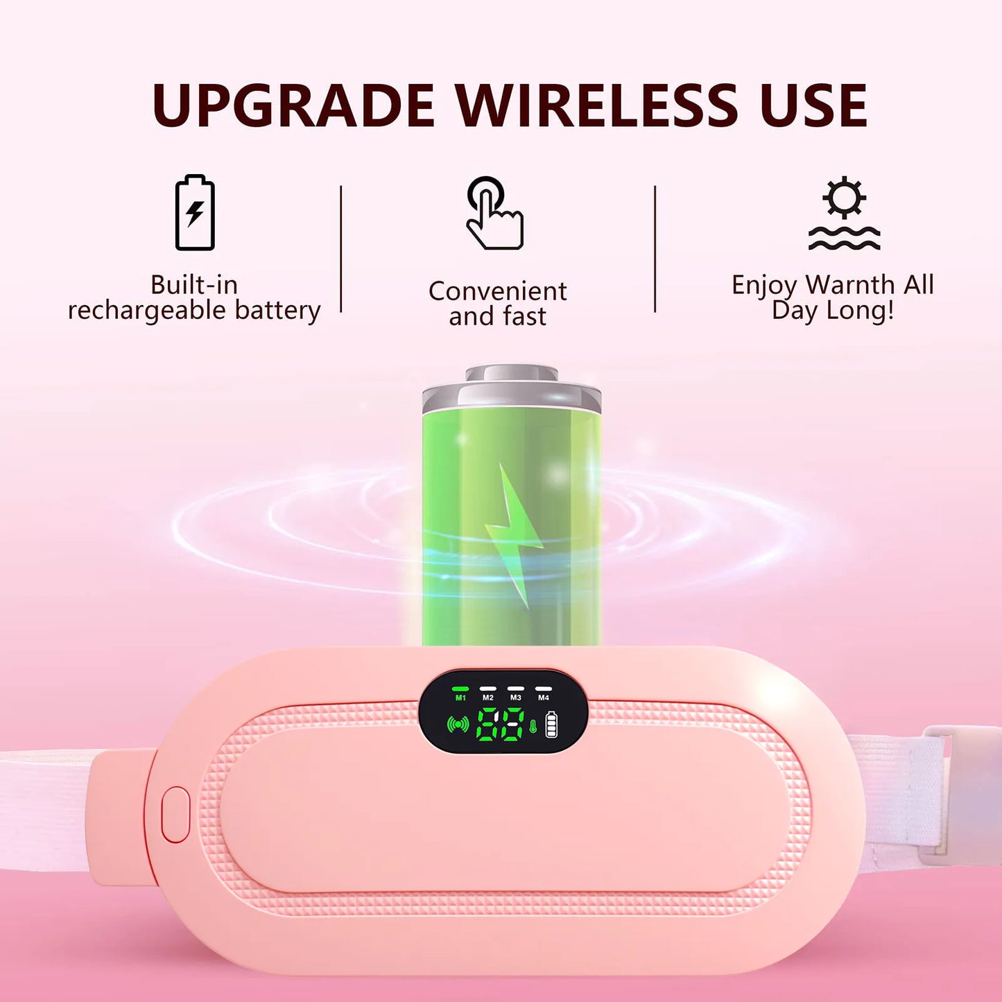 Zomo smart cordless menstrual heating pad with an adjustable waist strap for a secure and comfortable fit
