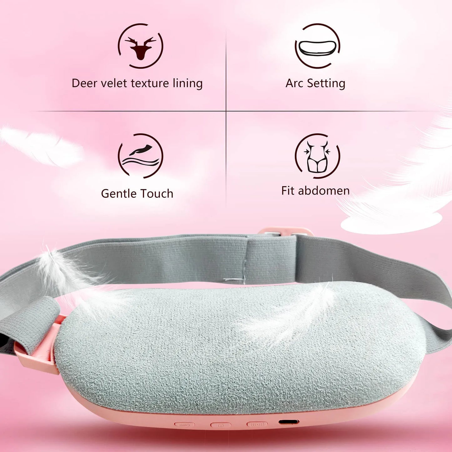 Zomo smart cordless menstrual heating pad featuring a lightweight, wearable waist belt for hands-free comfort